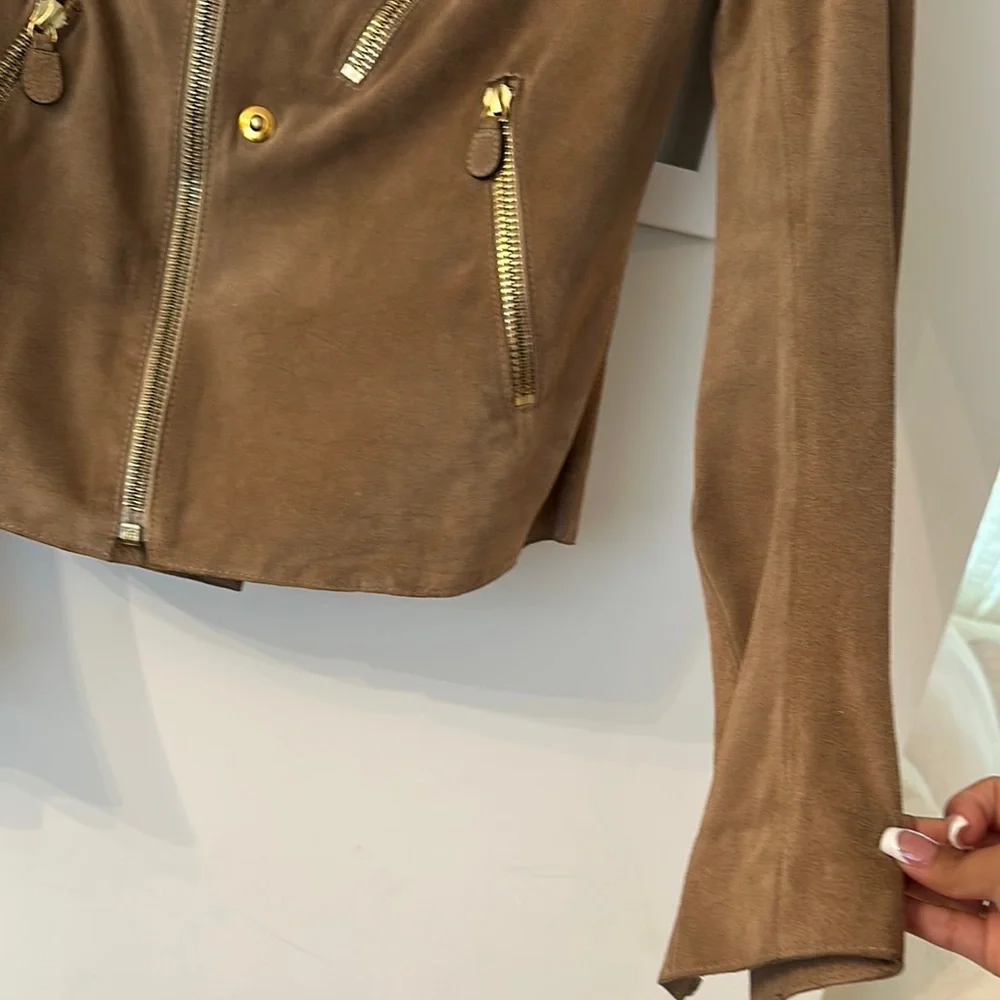 Marni Brown Leather Jacket Asymmetrical Moto Style - Picture 5 of 13
